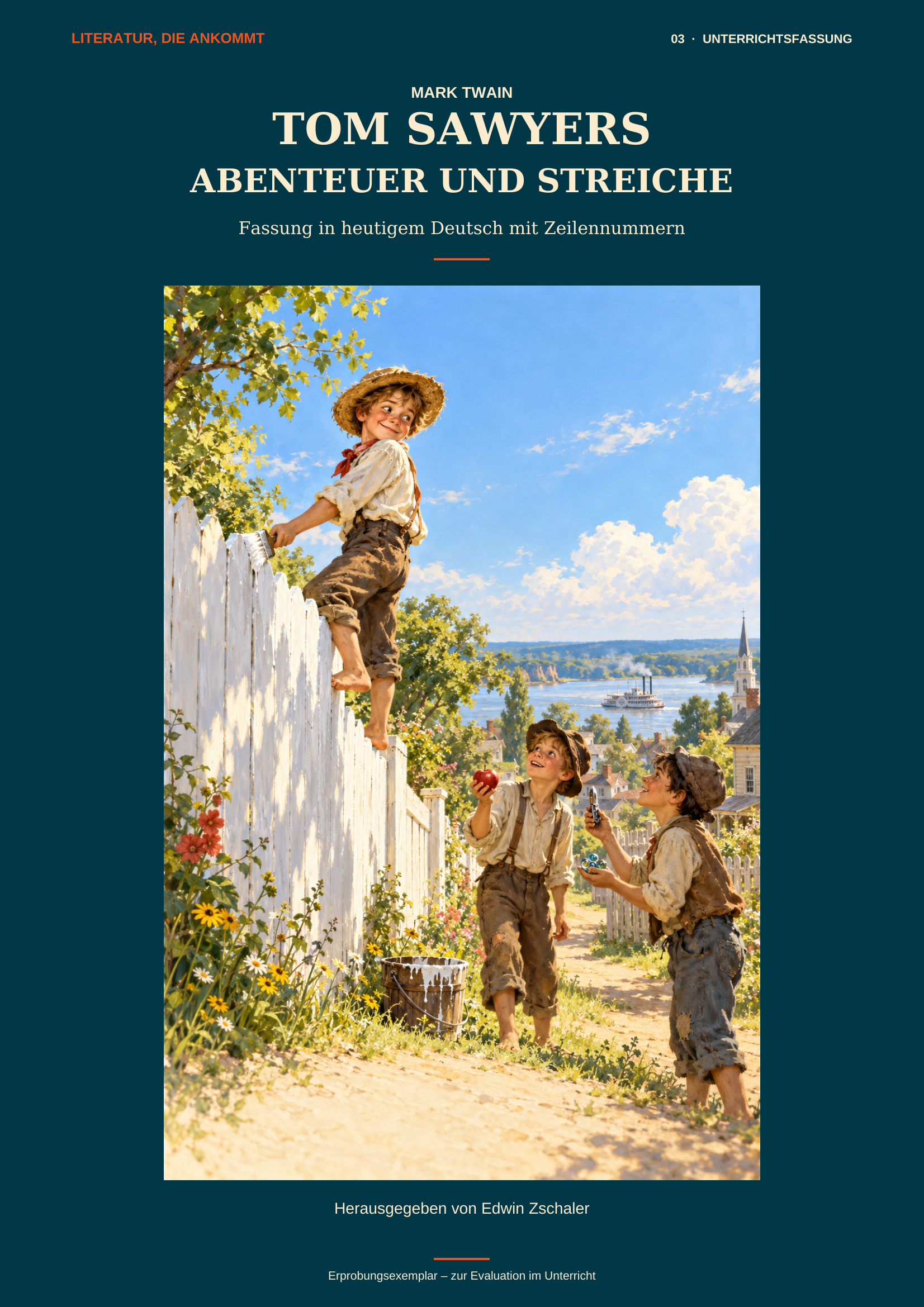 Tom Sawyer – Unterrichtsfassung mit Zeilennummern 1.1: Cover; öffnet die Materialproben.